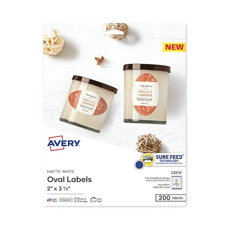 Avery Laser/Inkjet Media Labels, Inkjet/Laser Printers, 2 x 3.3, White, PK200, 200PK 22570